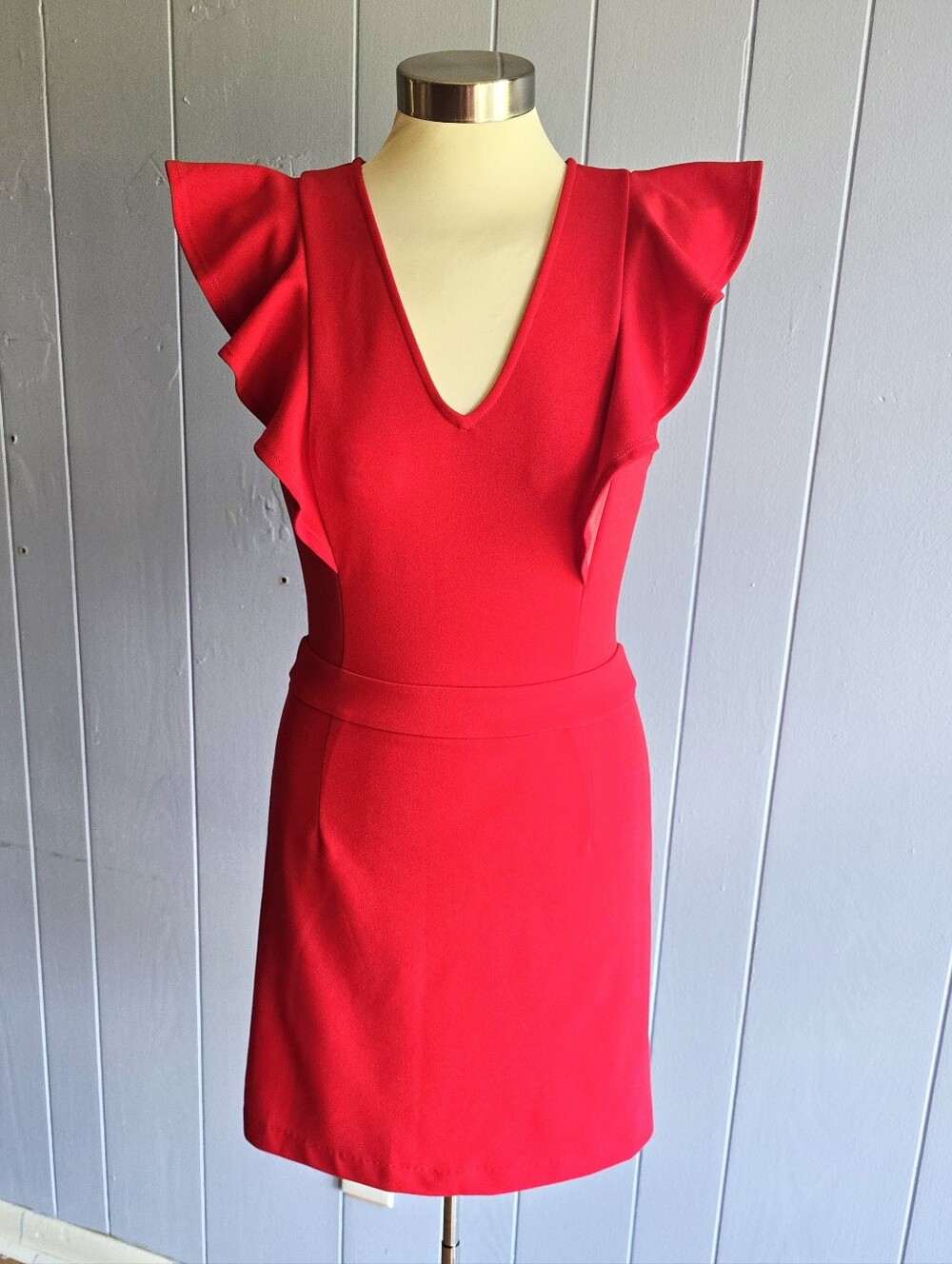 entro Red Vibrant Womens Dress With Playful Ruffled Cap Sleeves Back Closures